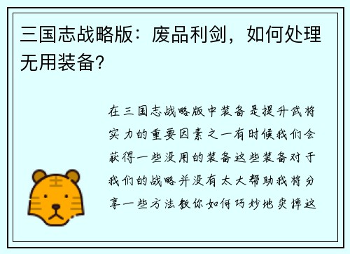 三国志战略版：废品利剑，如何处理无用装备？