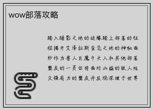 wow部落攻略